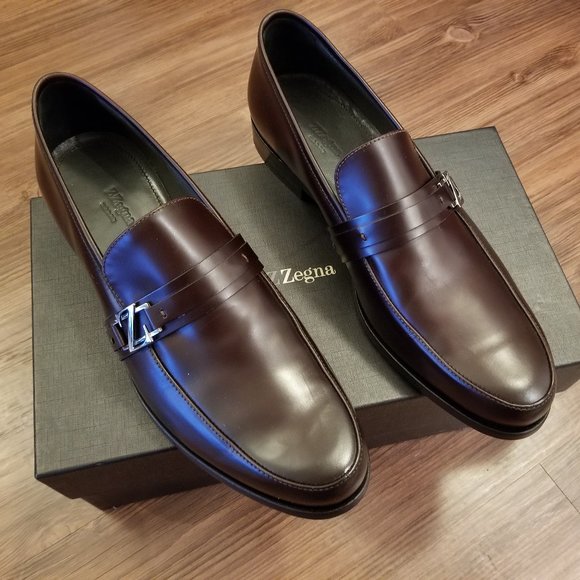 NEW ZZEGNA LOAFER WITH BUCKLE (1O US) DARK BROWN - Picture 1 of 12